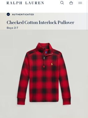 Ralph Lauren Red and Black Buffalo Plaid Quarter-Zip Pullover
